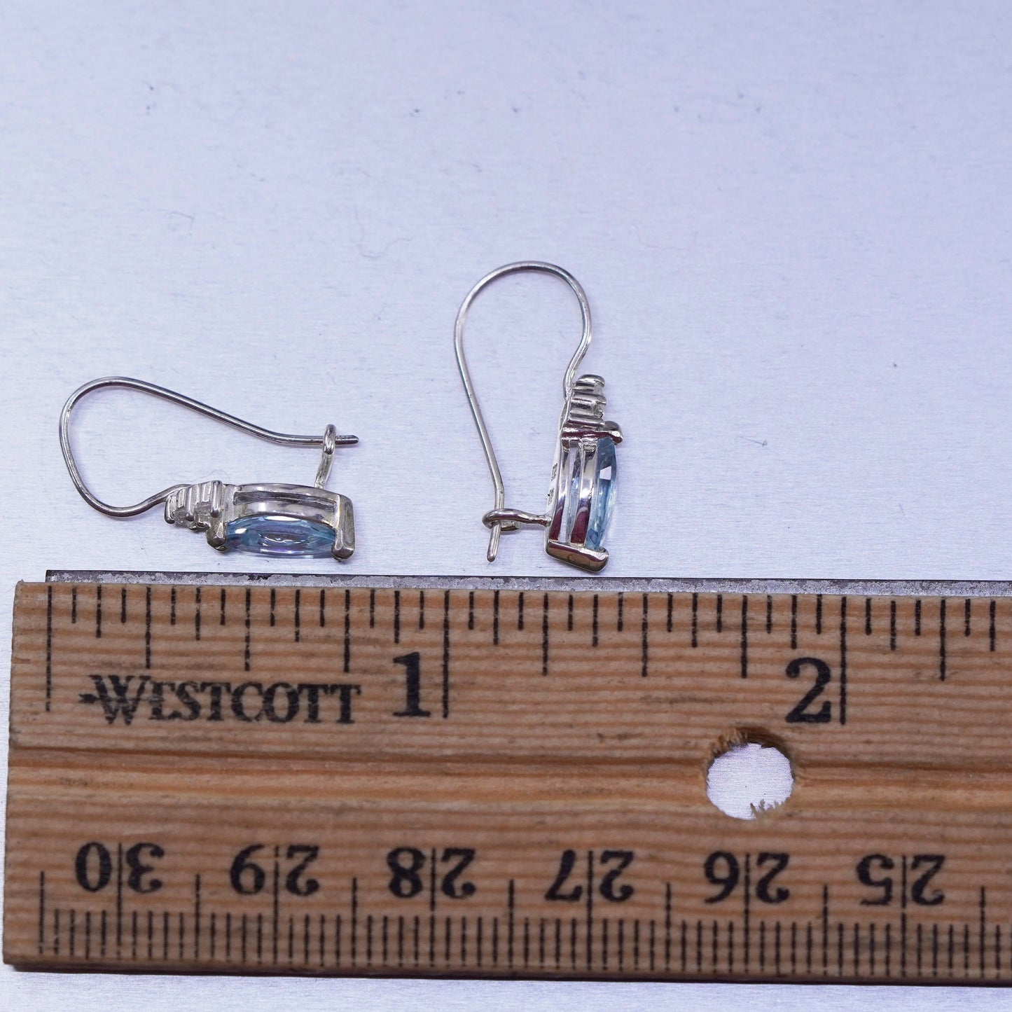 Vintage Sterling 925 silver marquise shaped earrings with blue topaz