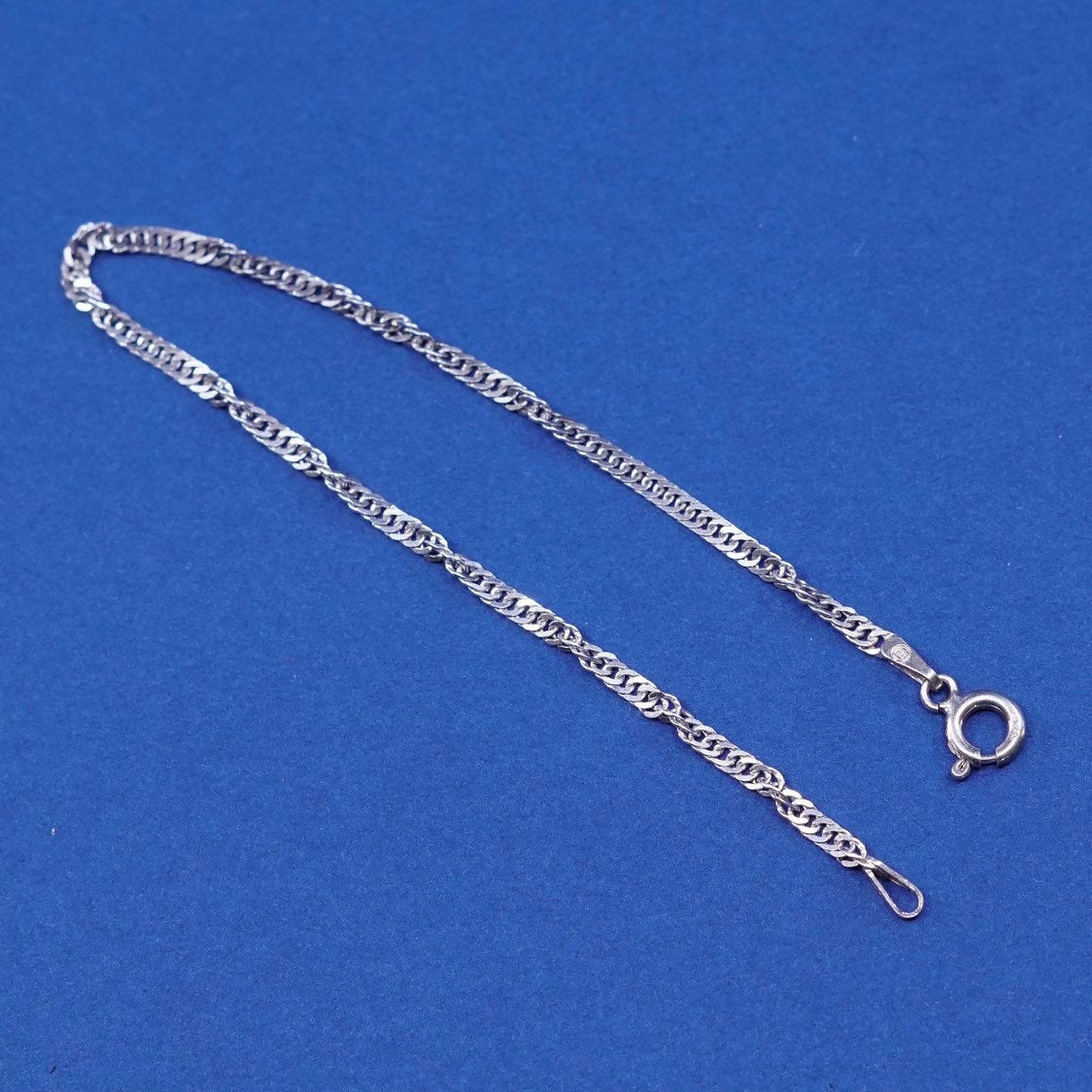 6.75", 2mm, vtg IBB Sterling silver handmade bracelet, 925 twisted curb chain