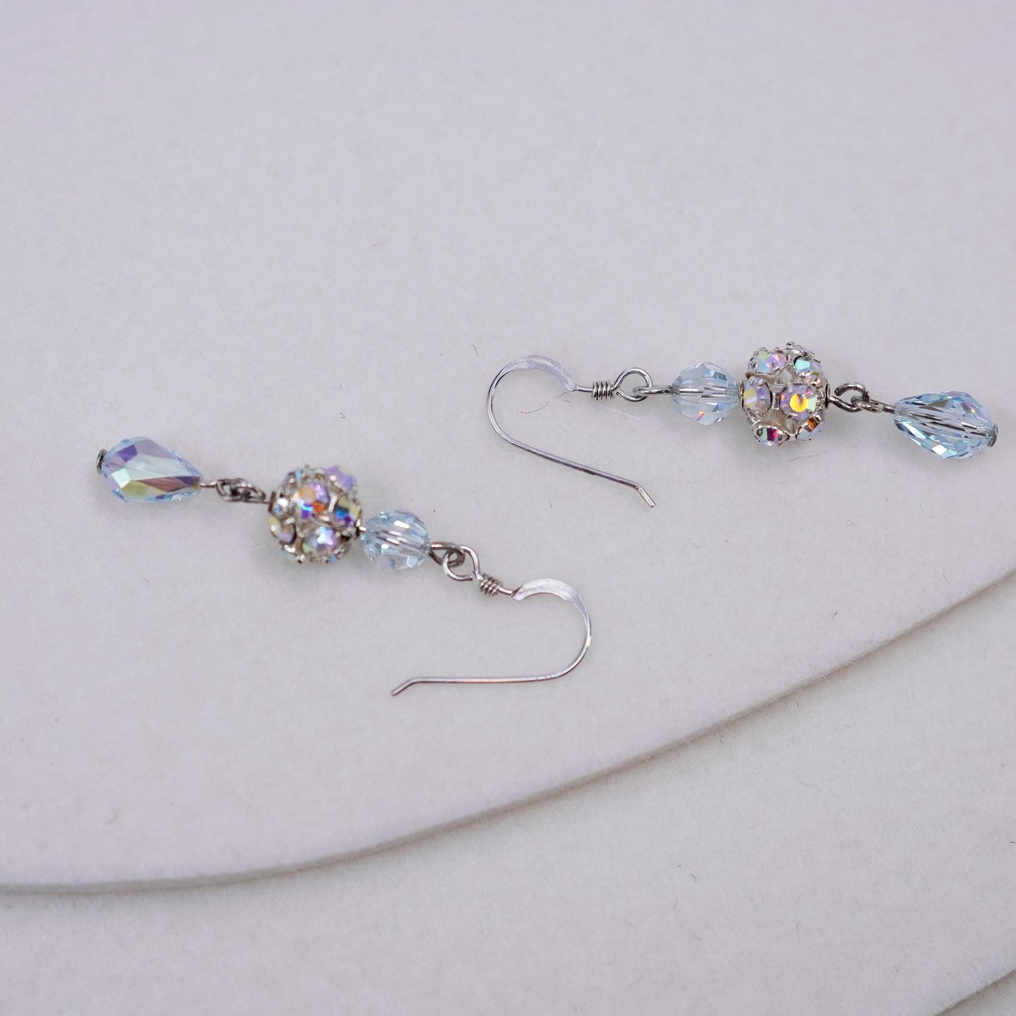 Vintage Sterling 925 silver handmade bead earrings with teardrop crystal