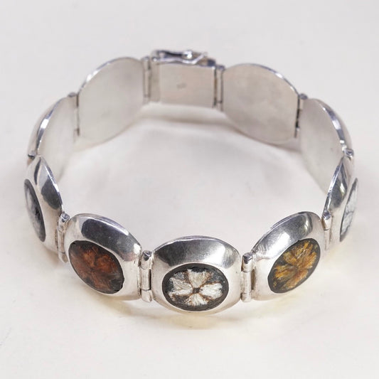 6.5”, VTG Sterling silver handmade bracelet, 925 with mother of pearl clover