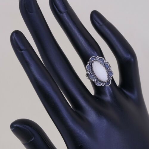 Sz 4.75, Vtg Navajo Sterling Silver Handmade Ring, 925 Silver Band W/ MOP inlay