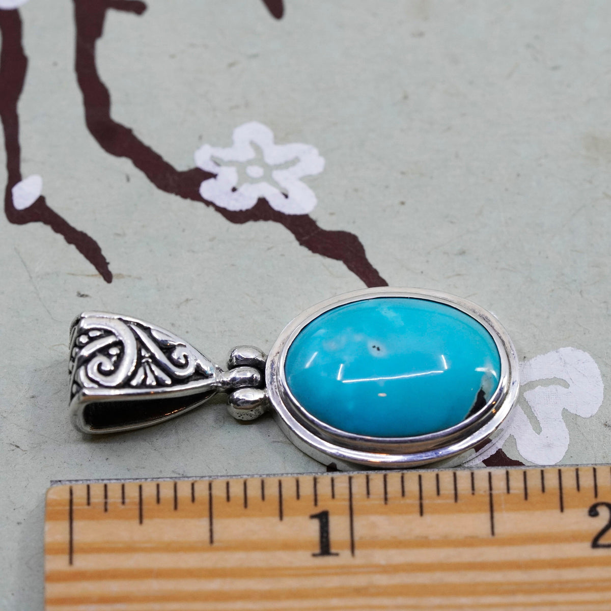 southwestern Sterling 925 silver handmade pendant w/ sleeping beauty turquoise