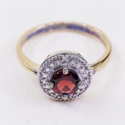 Sz 7, vermeil, gold over Sterling 925 Silver Ring W/ ruby N Diamond, Stamped 925