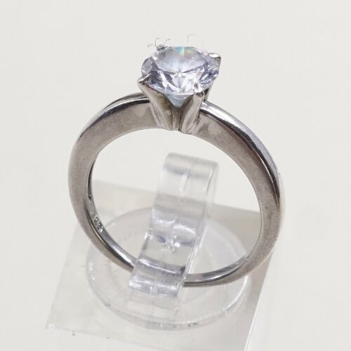 Sz 6.25, Vtg Sterling silver handmade ring, solid 925 Engagement band W/ CZ