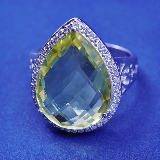 Size 5.75, vintage Sterling 925 silver ring teardrop Prehnite grapestone