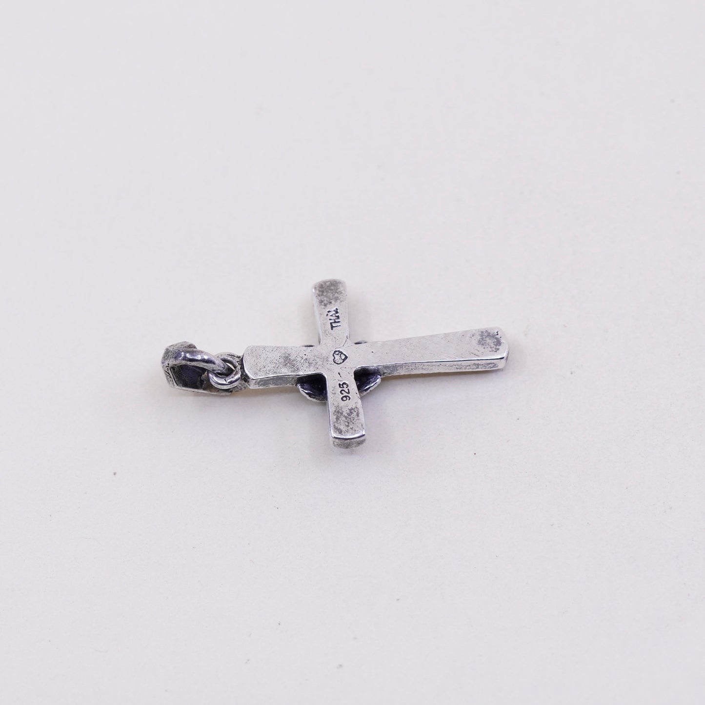 Vintage handmade sterling 925 silver cross with topaz details