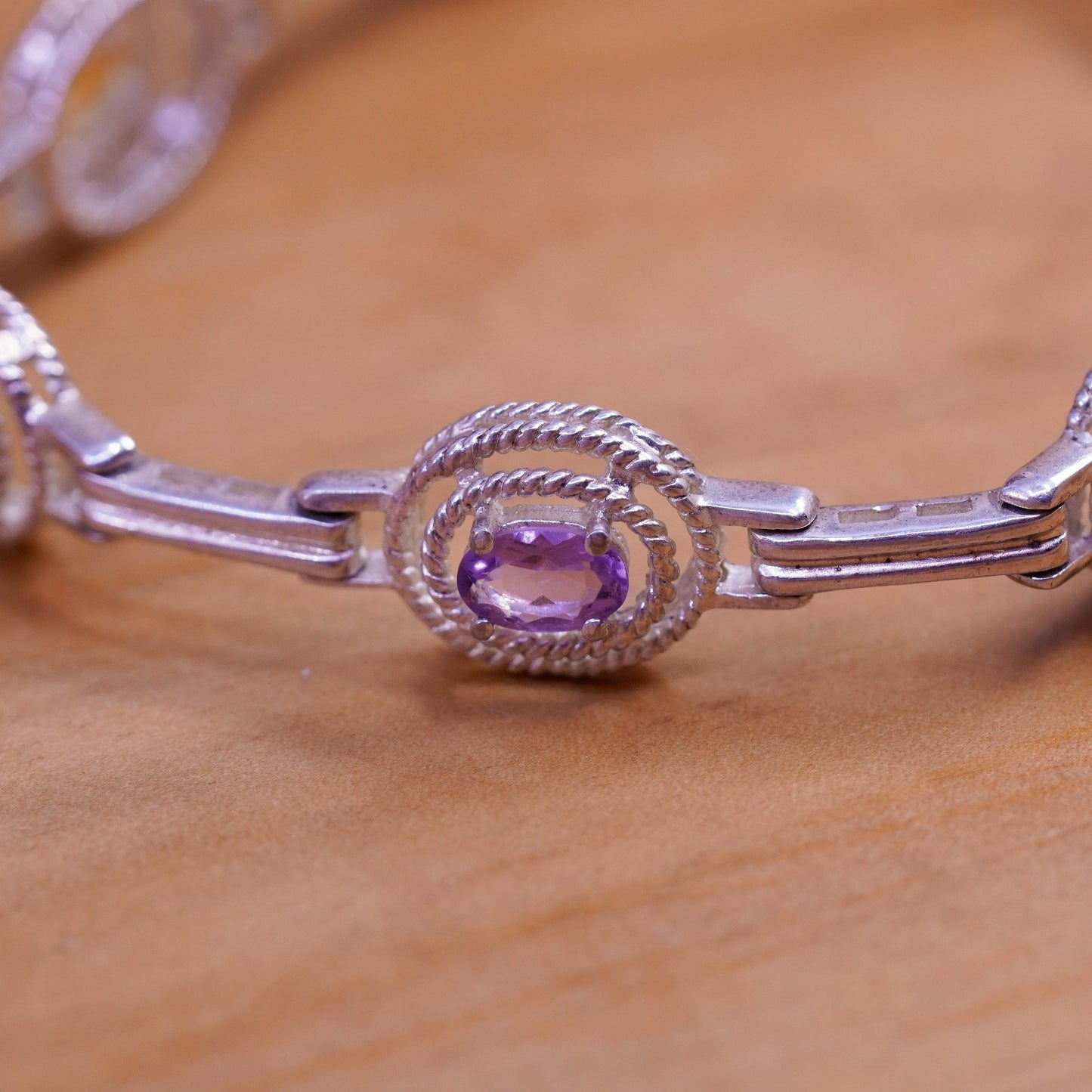 7”, vtg Sterling silver tennis bracelet, 925 bar amethyst topaz peridot citrine
