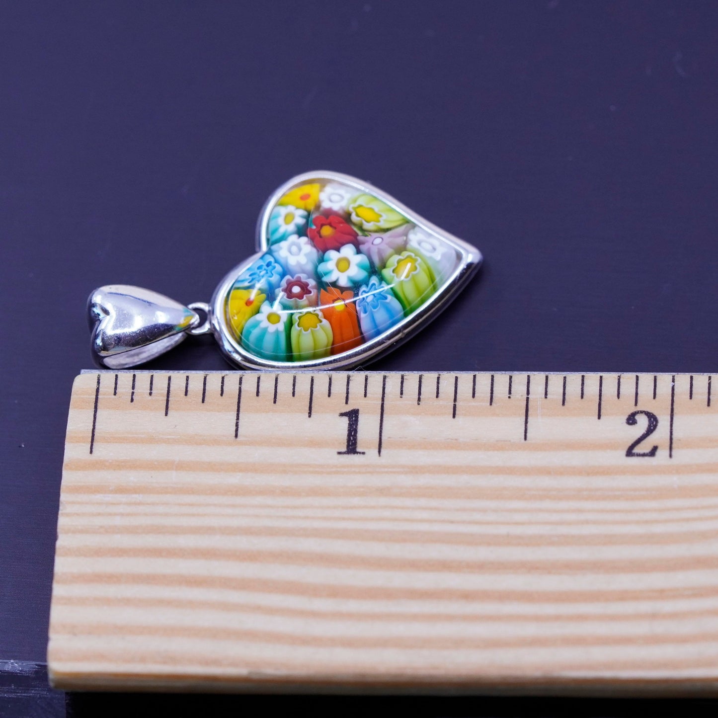 italy Alan K sterling 925 silver pendant multiciori heart pendant, murano glass