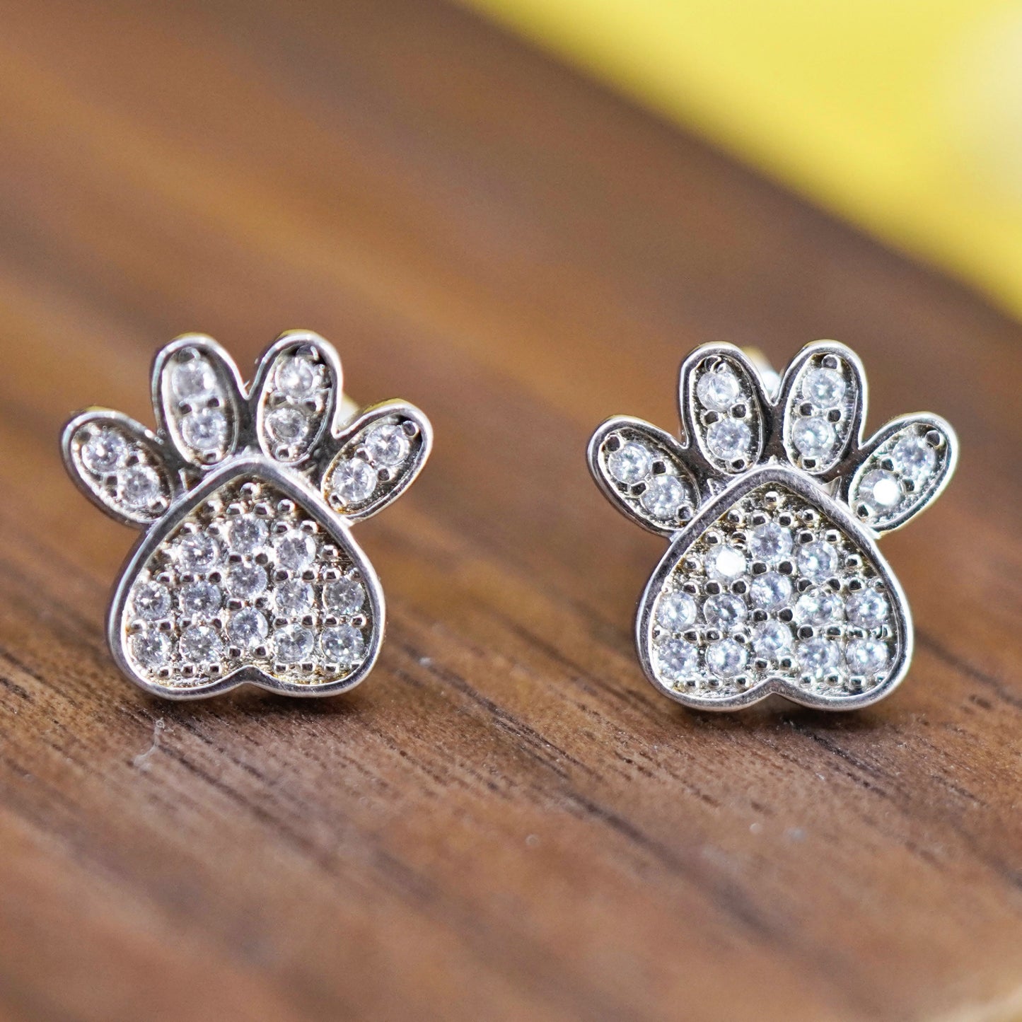 Vintage Sterling silver studs, puppy dog cat kitty paw earrings with cluster cz