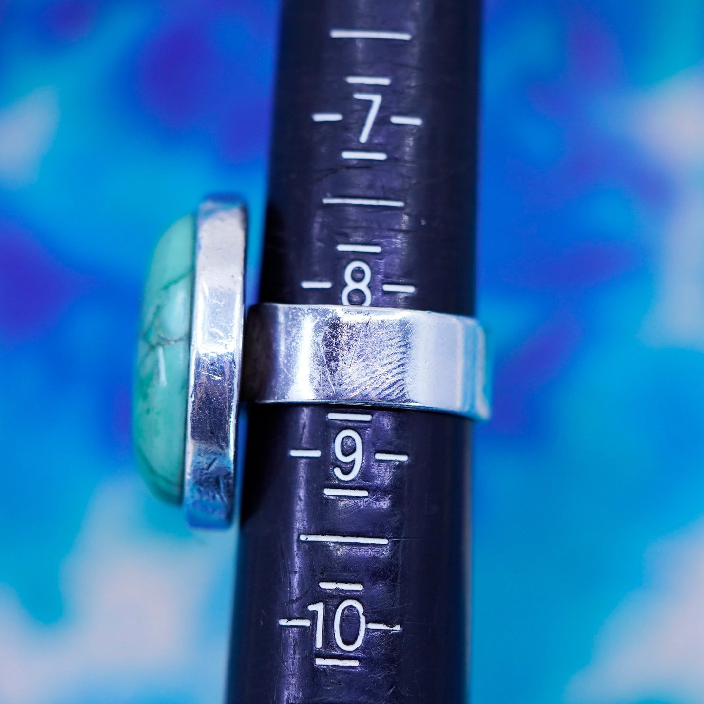 Size 8, vintage mexico Sterling 925 silver handmade ring with turquoise