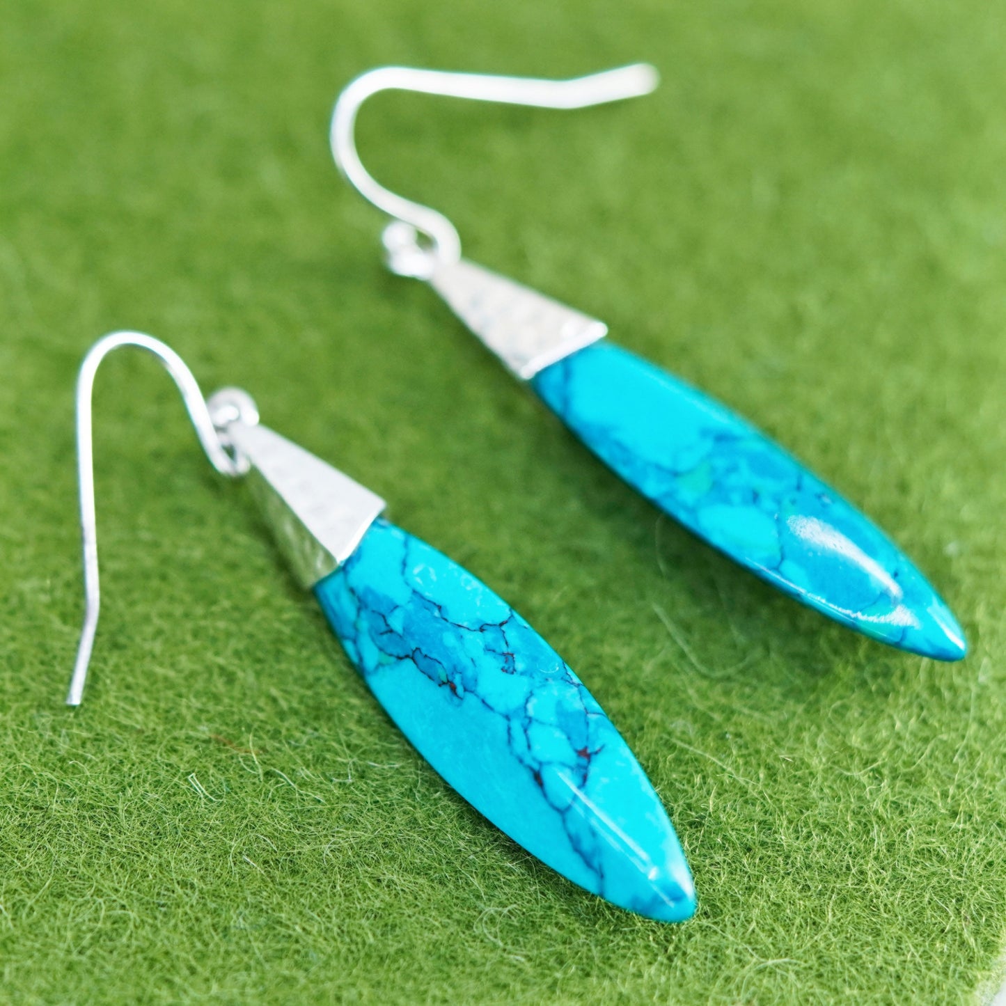 Southwestern sterling silver 925 handmade earrings with teardrop turquoise
