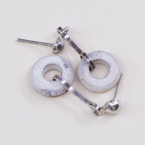 Vintage Handmade Sterling Silver Earrings, 925 silver W/ Howlite Circle Dangle