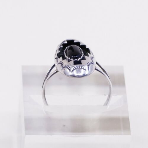 Sz 8.25 Carmelio Patania Navajo Sterling 925 Silver Handmade Ring W/ Obsidian