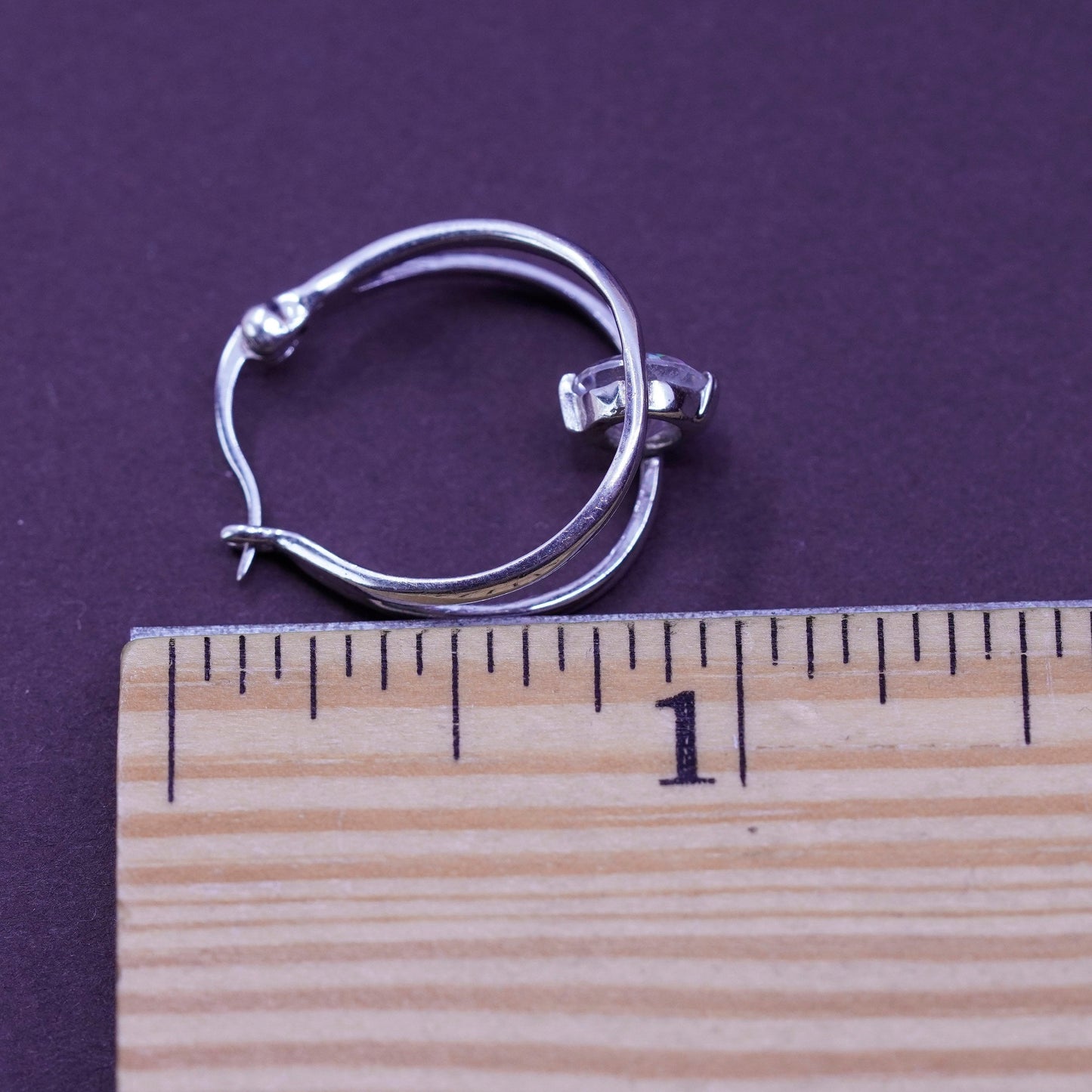 0.75”, Vintage Sterling silver earrings, 925 hoops with cz