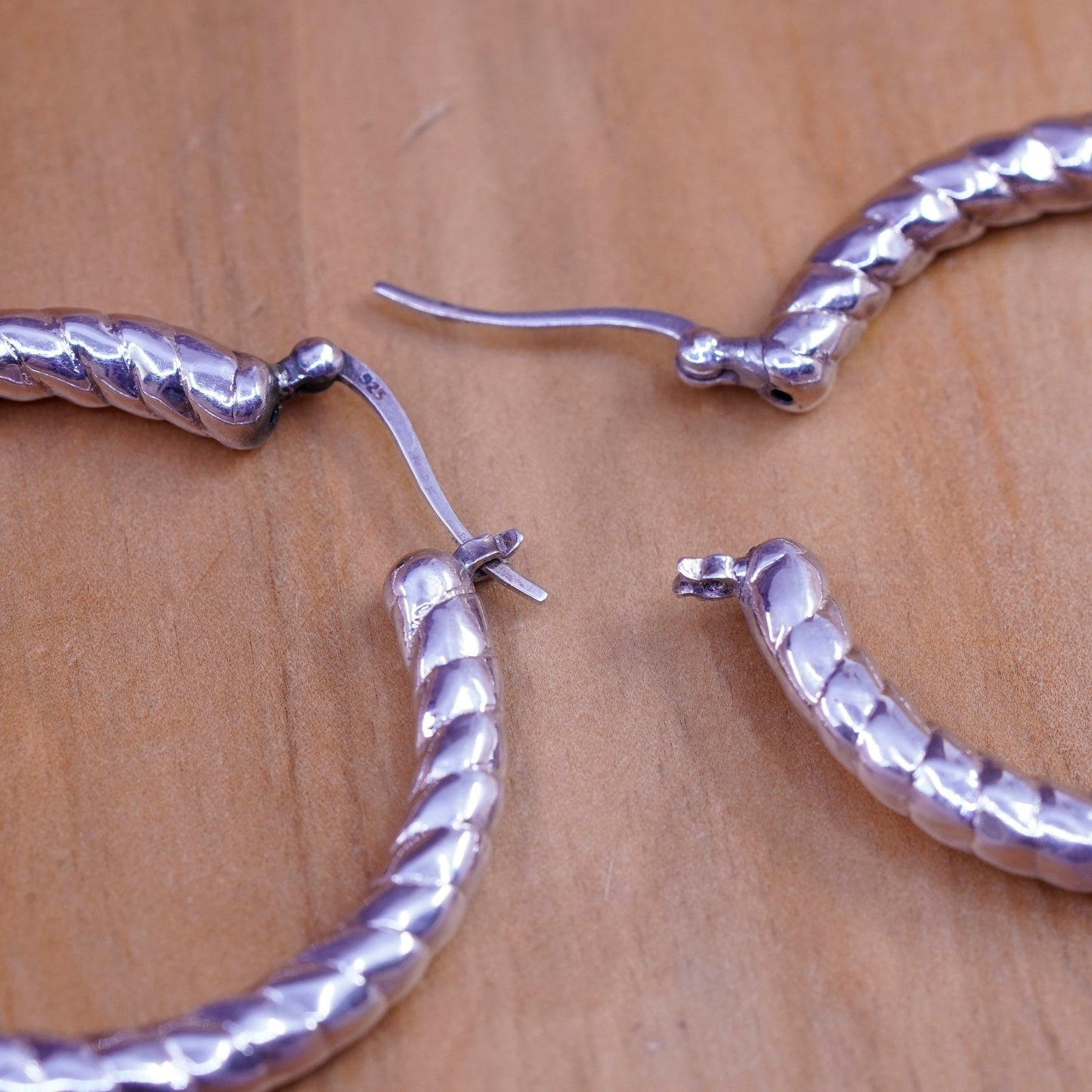 1.5”, vintage Sterling silver handmade earrings, bold 925 textured hoops