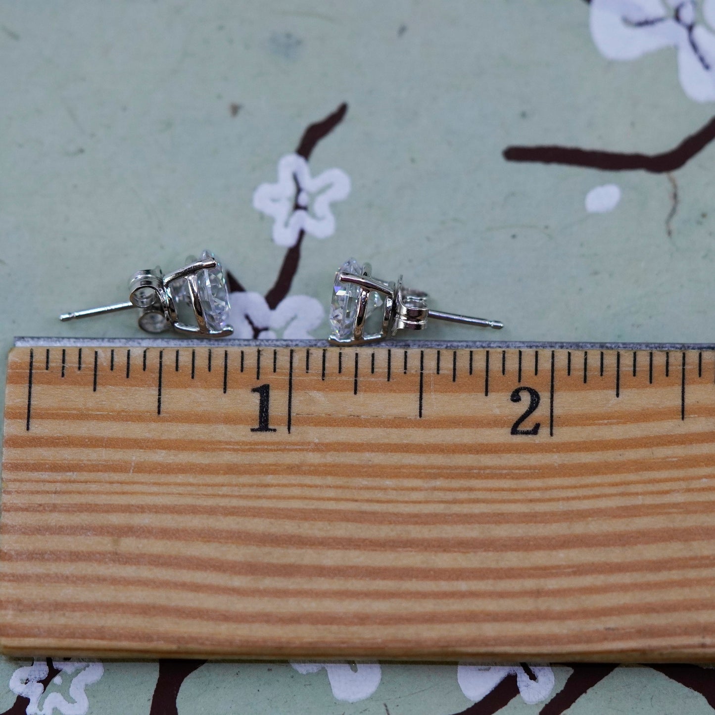 7mm, Vintage sterling silver genuine cz studs, fashion minimalist earrings