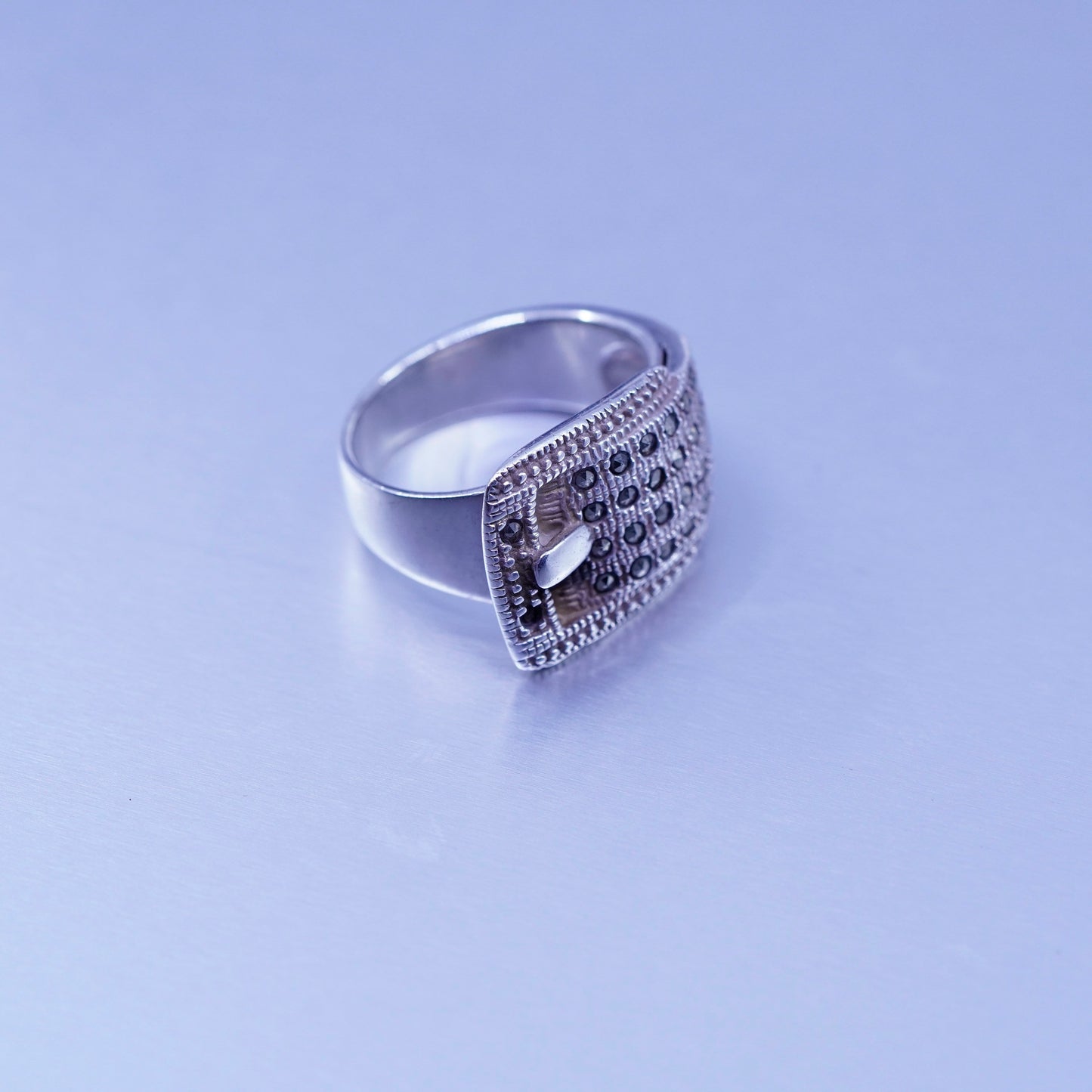 Size 5.75, southwestern Sterling 925 silver handmade ring, belt band marcasite