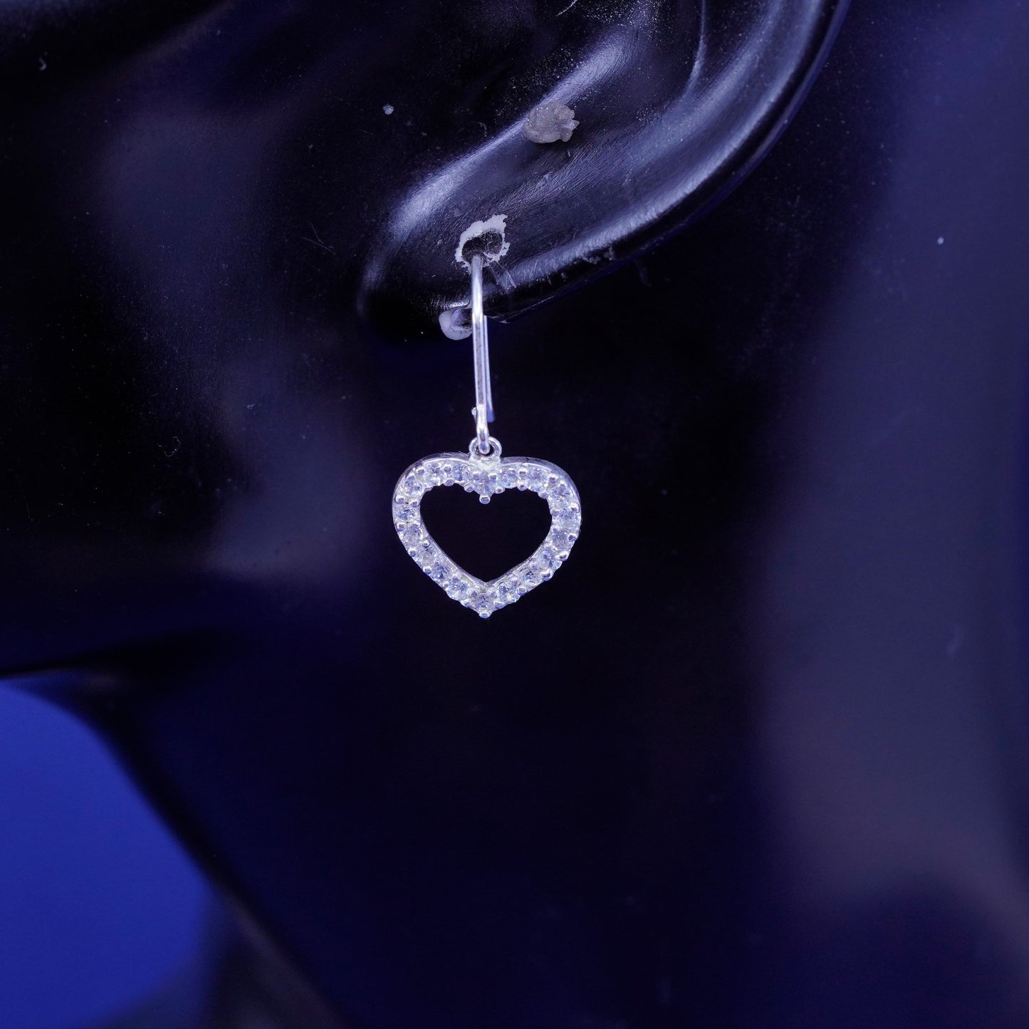 Vintage Sterling 925 silver handmade earrings, with heart Dangle and Cz