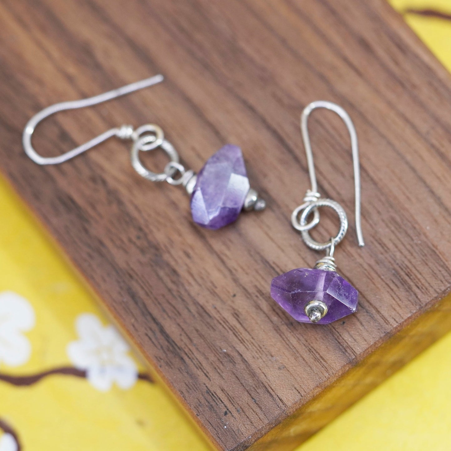 Vintage Sterling 925 silver handmade earrings with amethyst nugget
