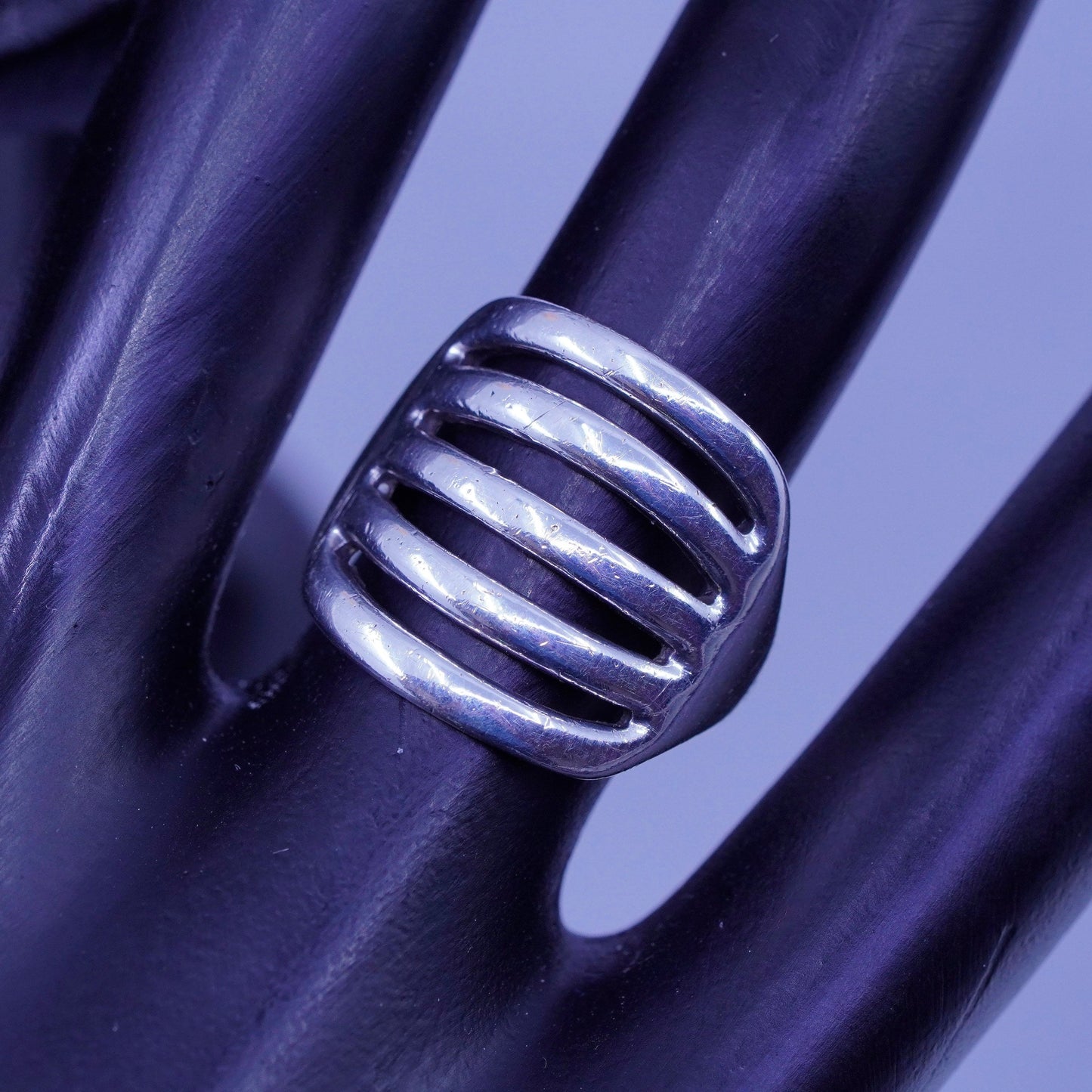 Size 6, vintage Sterling 925 silver handmade ring, modern ribbed band