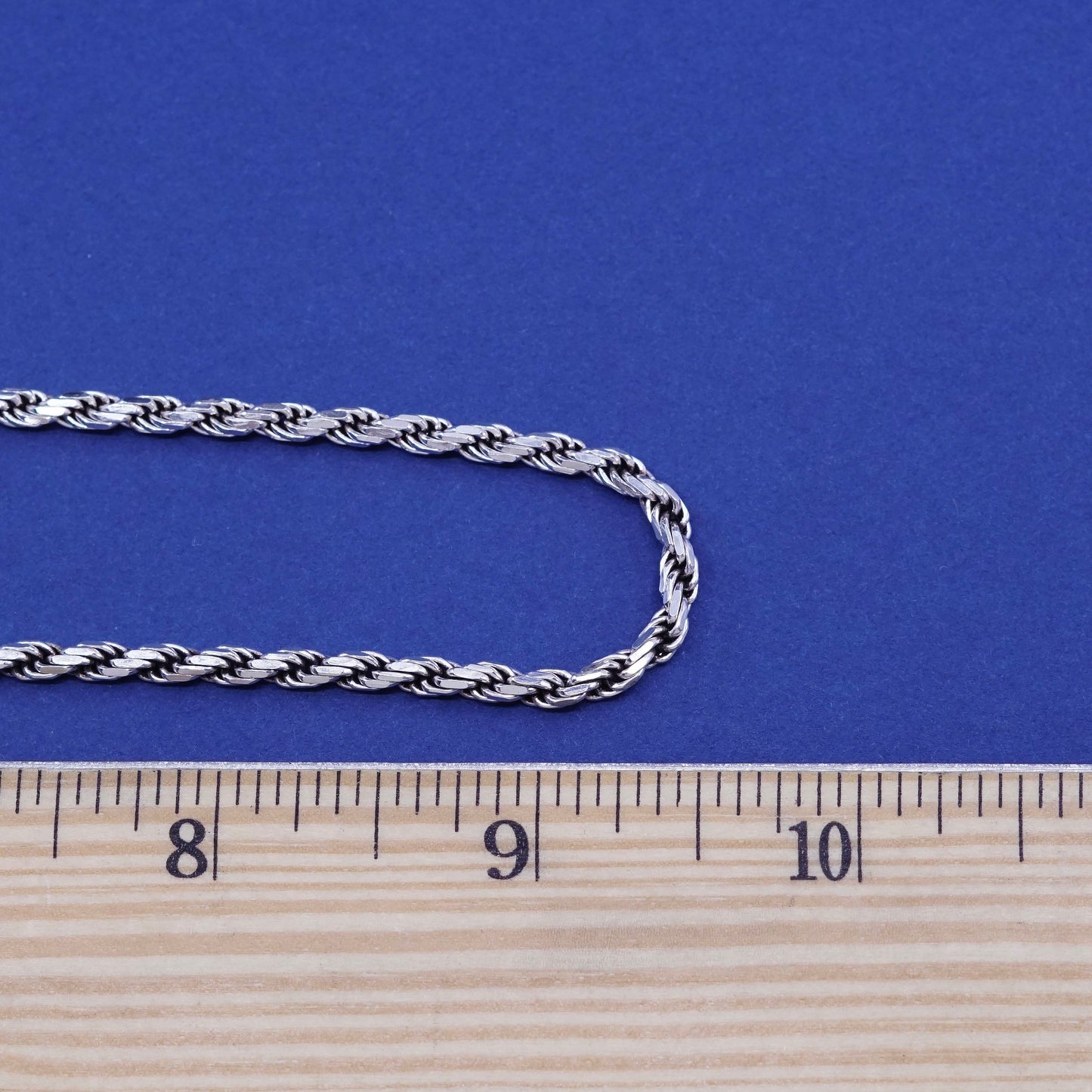 20”, 4mm, vintage milor italy sterling silver necklace, 925 diamond rope chain