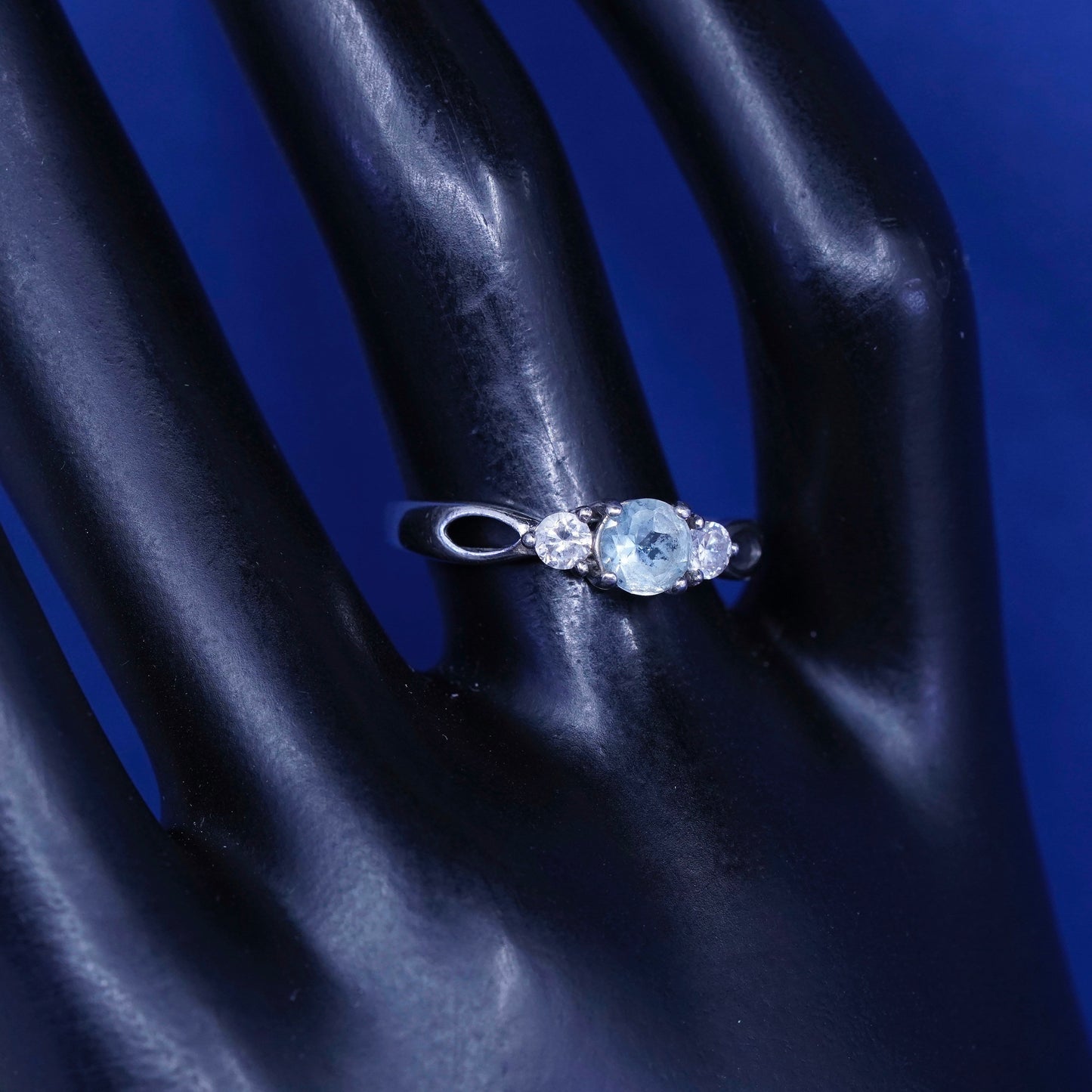 Size 7.25, vintage sterling silver handmade ring, 925 silver with blue topaz