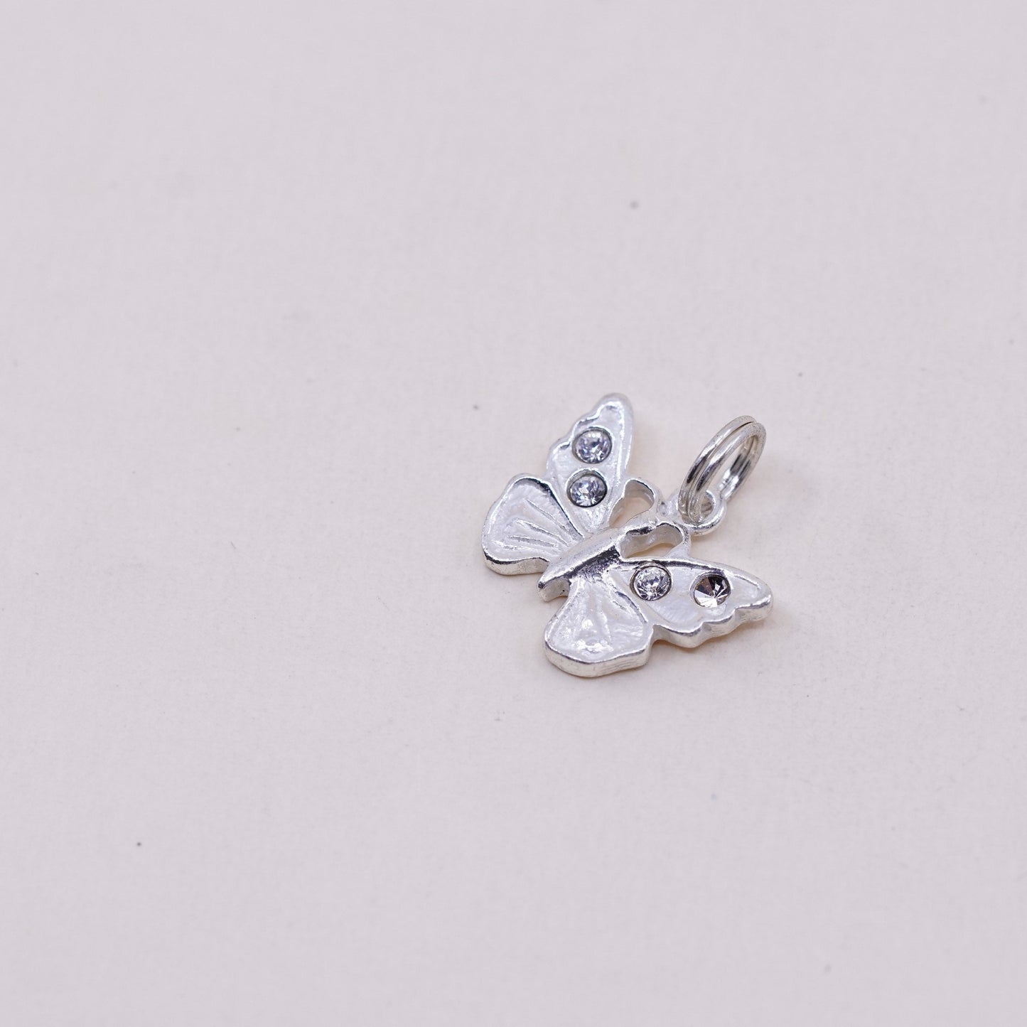 Vintage sterling silver handmade butterfly pendant, 925 charm with Cz