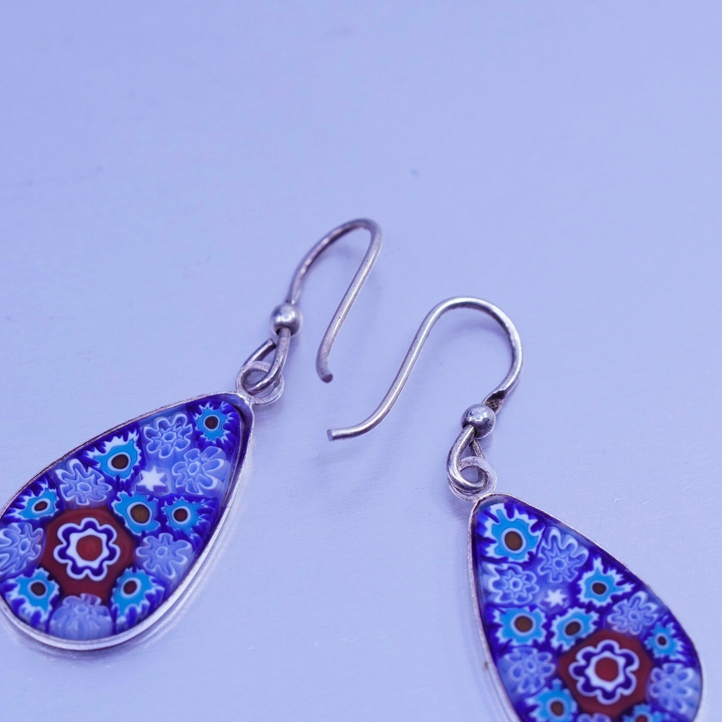 Italian sterling 925 silver earrings multiciori teardrop, murano glass