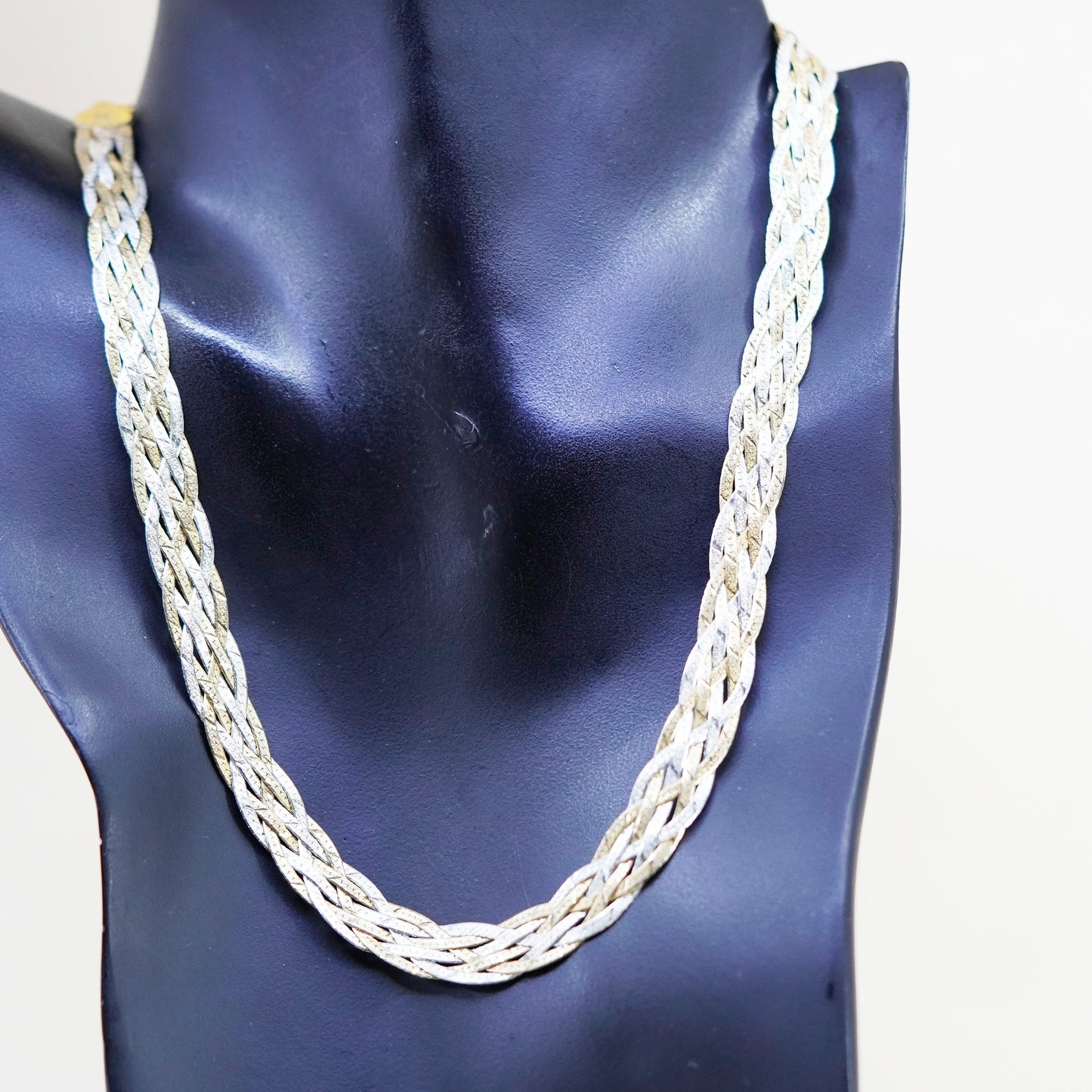18”, gold filled sterling silver necklace, 925 woven braided herringbone chain