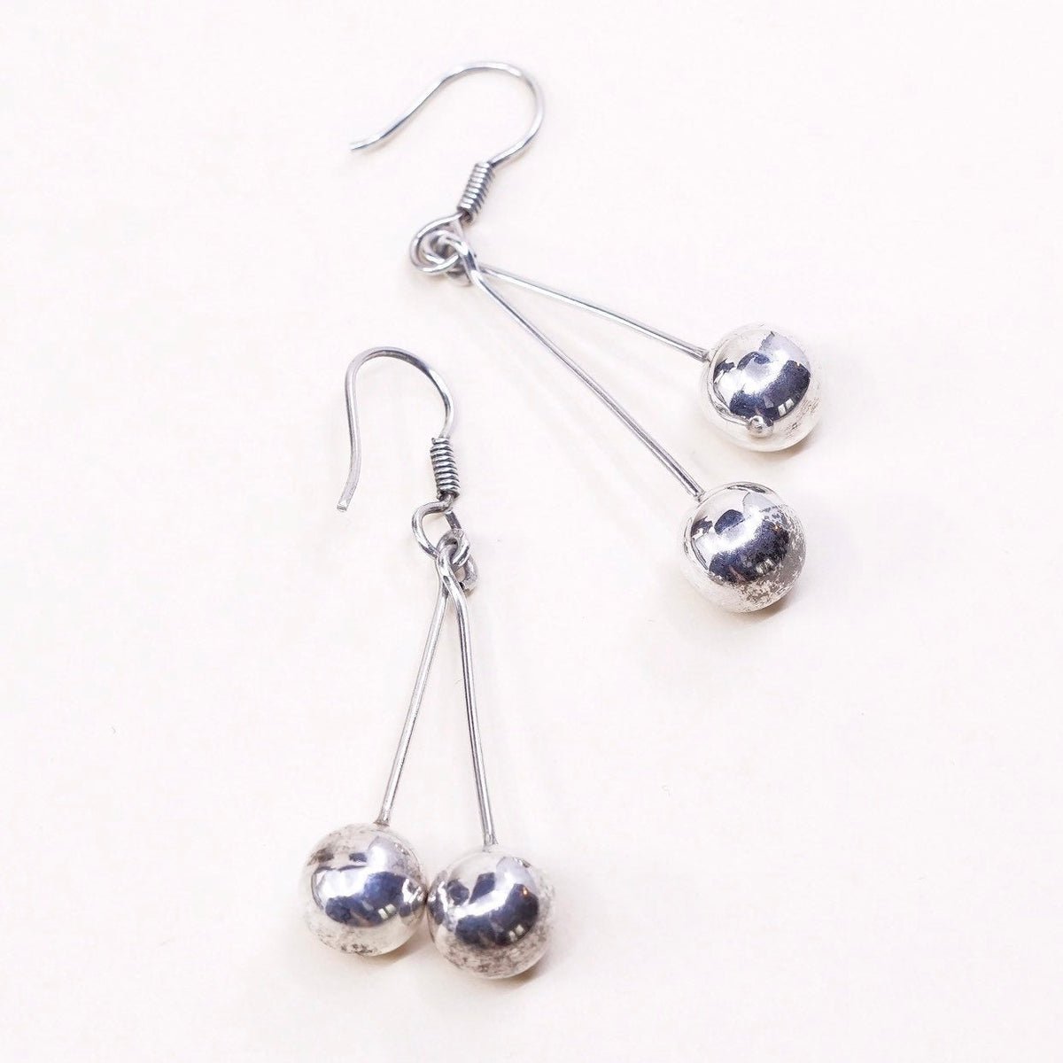 vtg cherry sterling silver handmade earrings, 925 beads dangles
