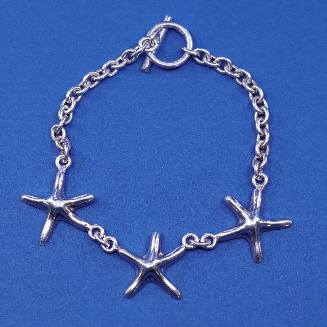 7", 4mm, vtg Sterling silver bracelet, 925 bold circle chain w/ starfish charm