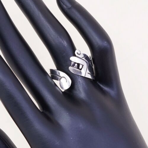 Size Adjustable, Vintage Sterling 925 Silver Angry Dog W/ Teeth Wrap Around Ring