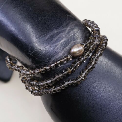 6.75”, Vtg Sterling Silver Handmade Bracelet, 925 Clasp W/ Topaz N Pearl Beads