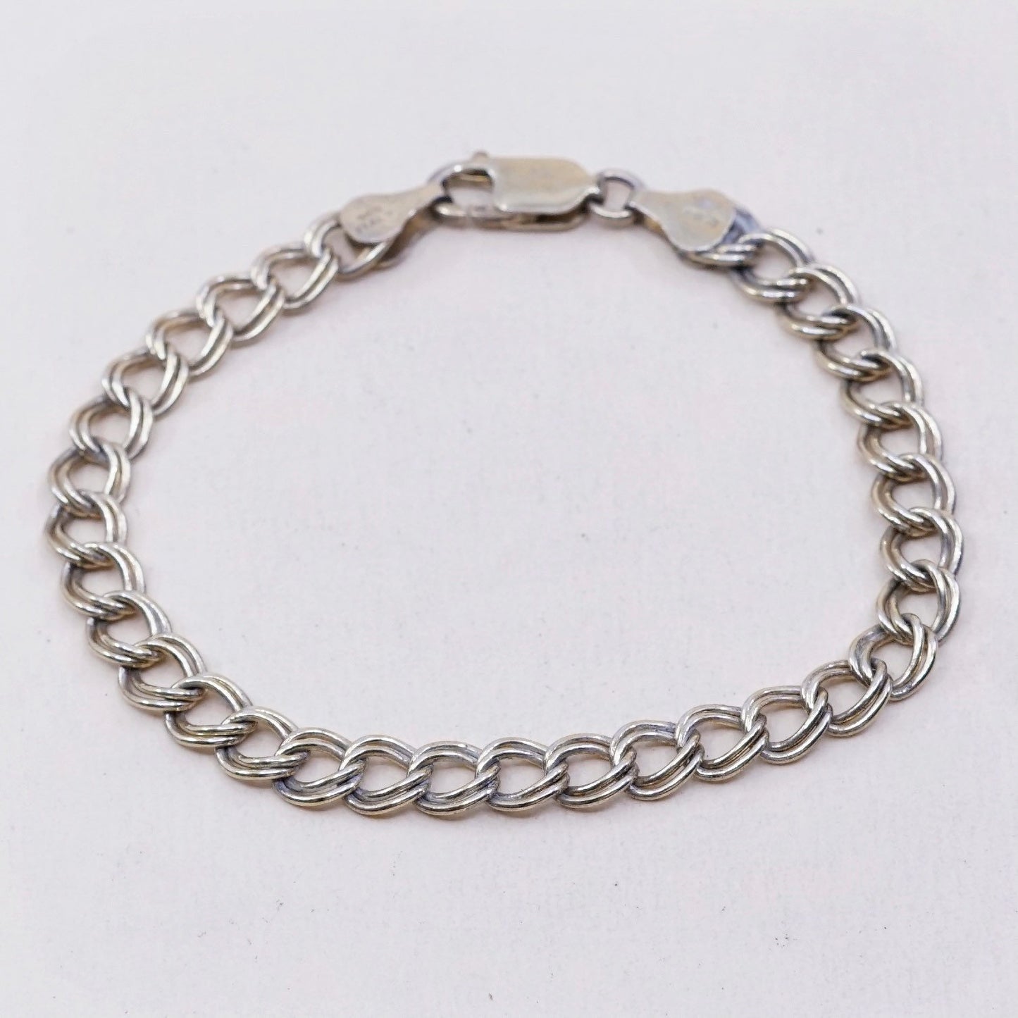 7”, Vintage vermeil gold over sterling silver double curb chain, 925 bracelet