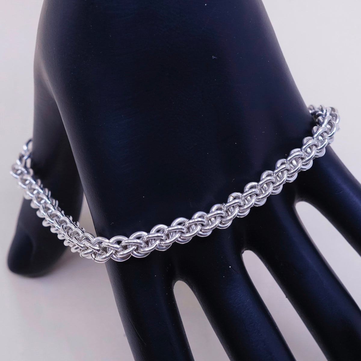 8.5”, VTG sterling silver handmade charm bracelet, 925 wheat link chain