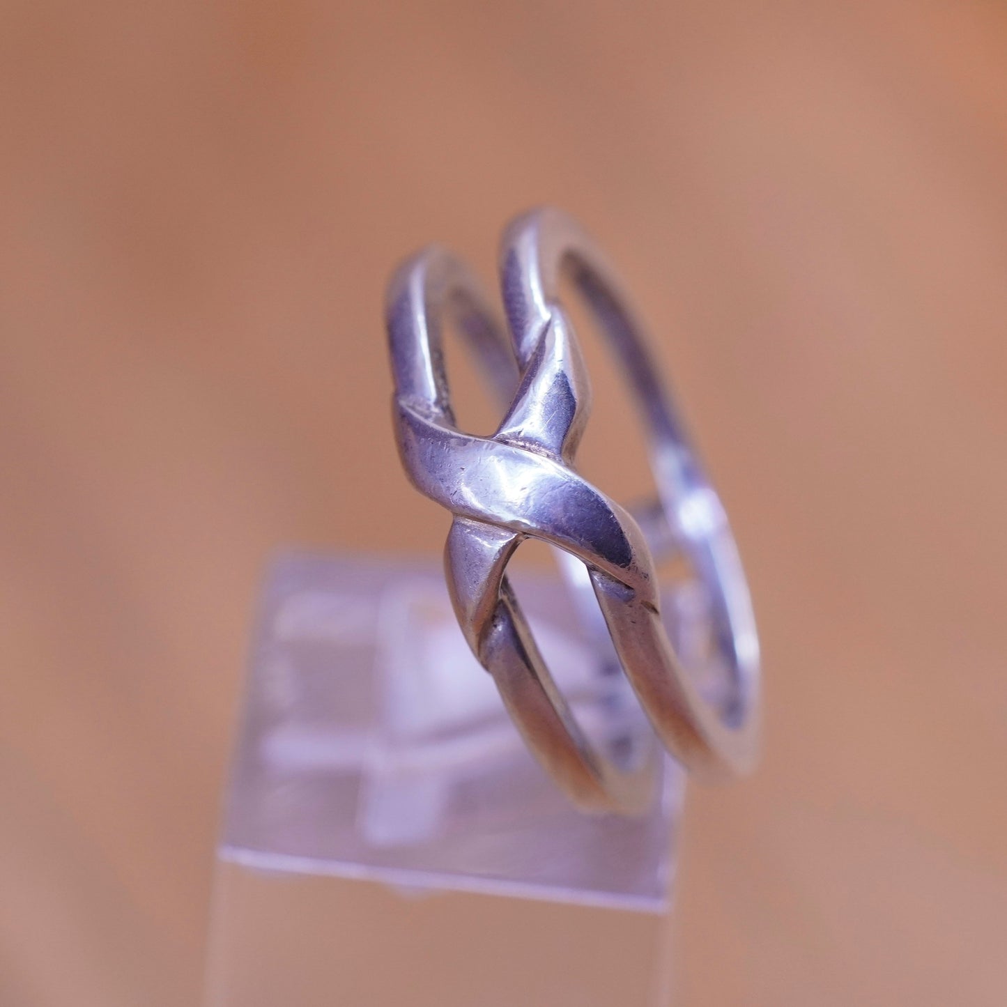 Size 10, vintage Sterling silver prayer ring, 925 double band with cross