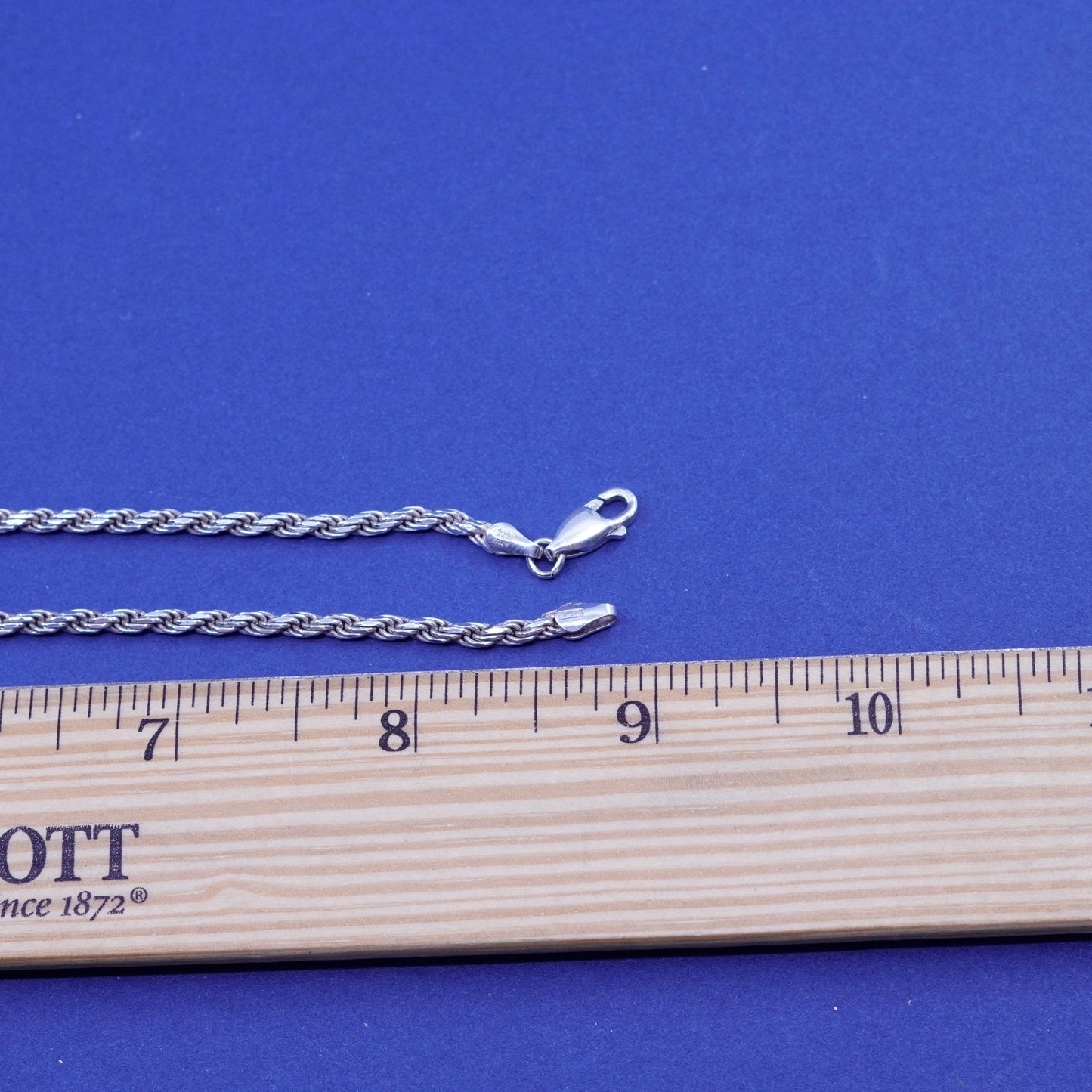 18”, 3mm, vintage Sterling silver handmade necklace, 925 diamond rope chain