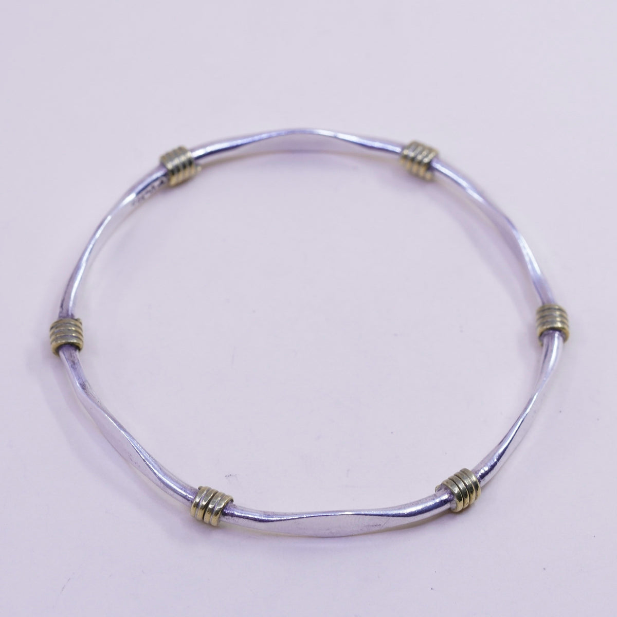 8”, vintage sterling 925 silver handmade stackable bracelet, bangle with brass