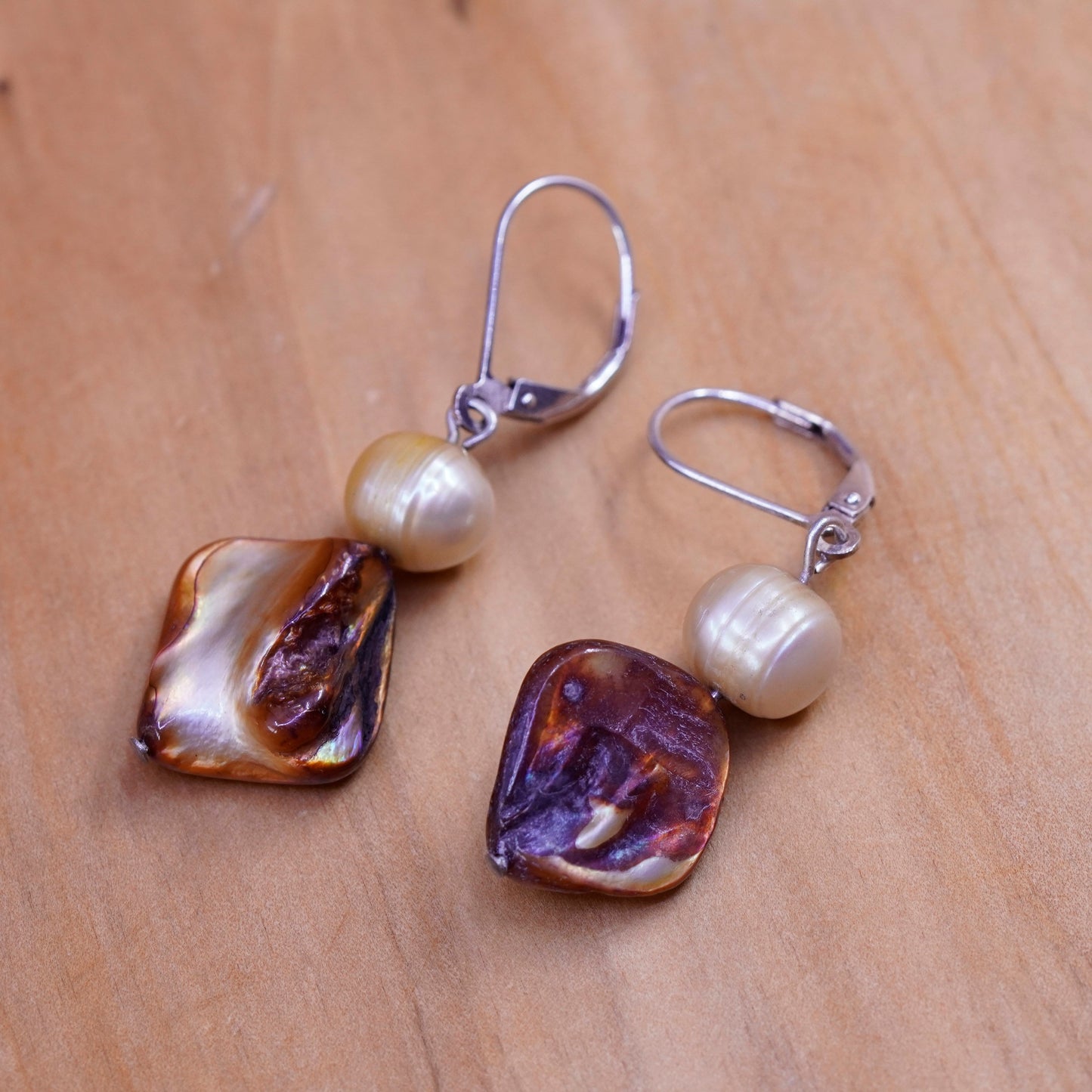 Vintage Sterling 925 silver handmade earrings with pearl abalone