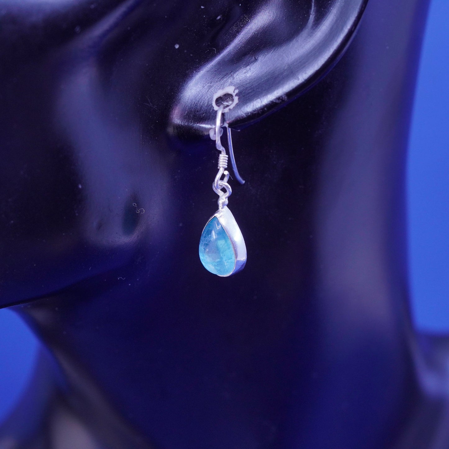vtg sterling 925 silver handmade earrings with teardrop grape stone prehnite