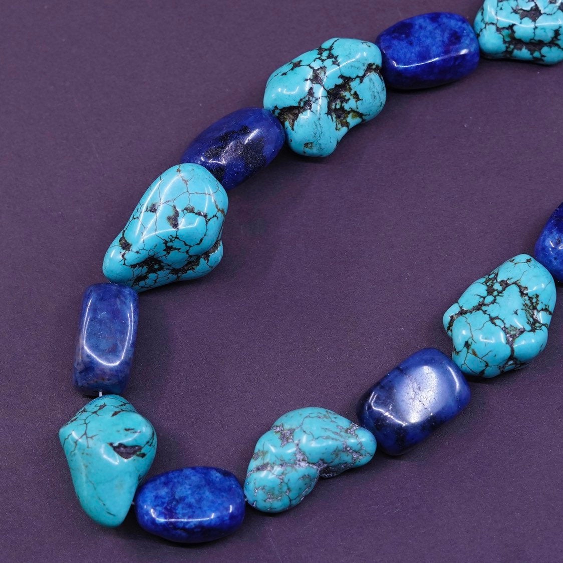 20+2”, Sterling 925 silver handmade necklace w/ nugget turquoise sodalite beads