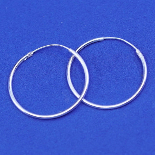 0.75”, vintage Sterling silver handmade hoop earrings, Modern 925 huggie