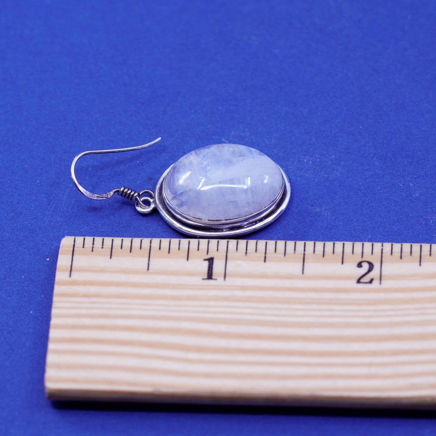 Vintage Sterling 926 silver handmade earrings with oval moonstone