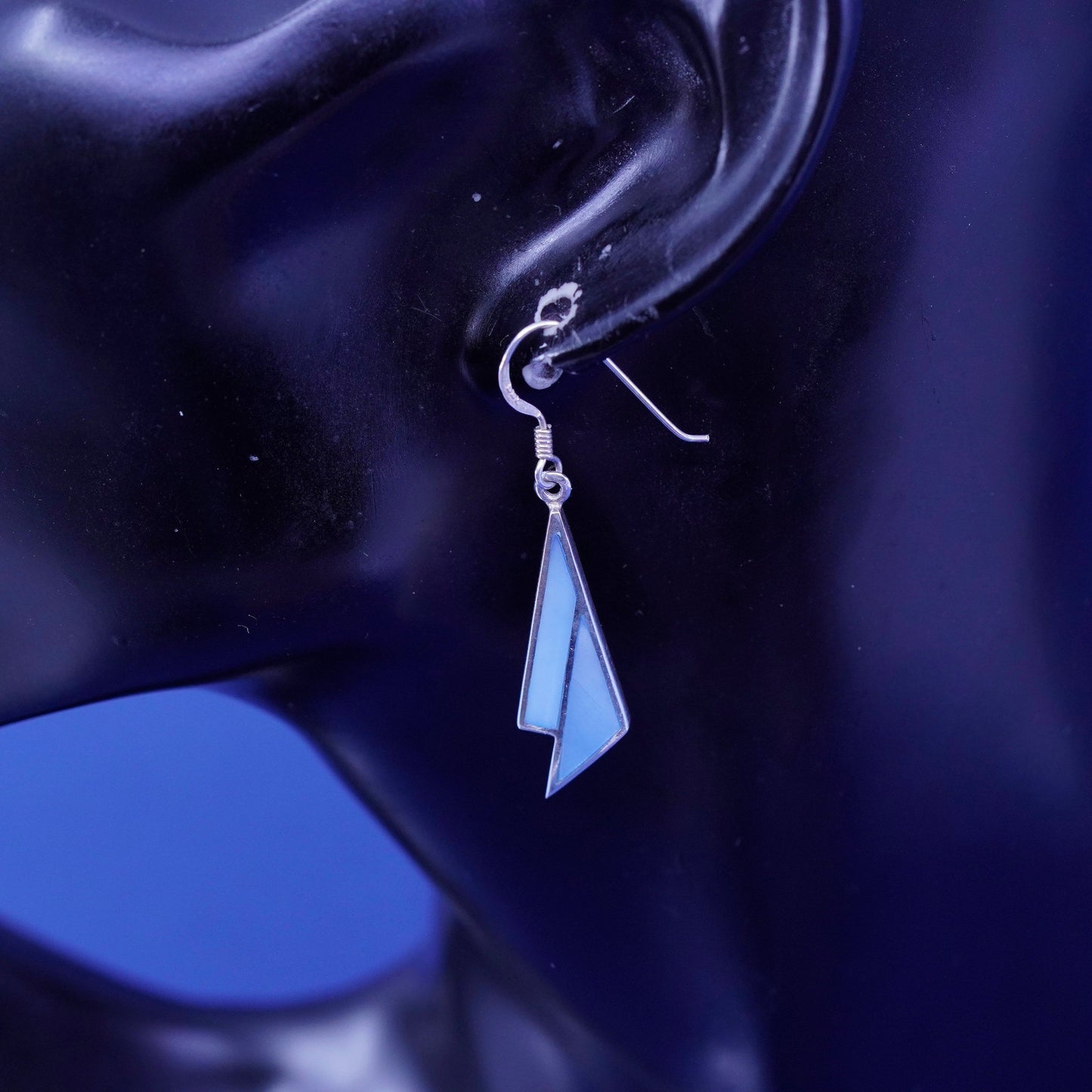 Vintage Sterling silver handmade earrings, 925 drops with blue mother of pearl