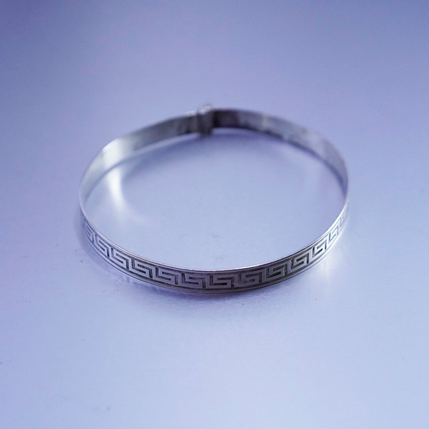 Size adjustable, Sajen Sterling 925 silver handmade bracelet, Greek key bangle