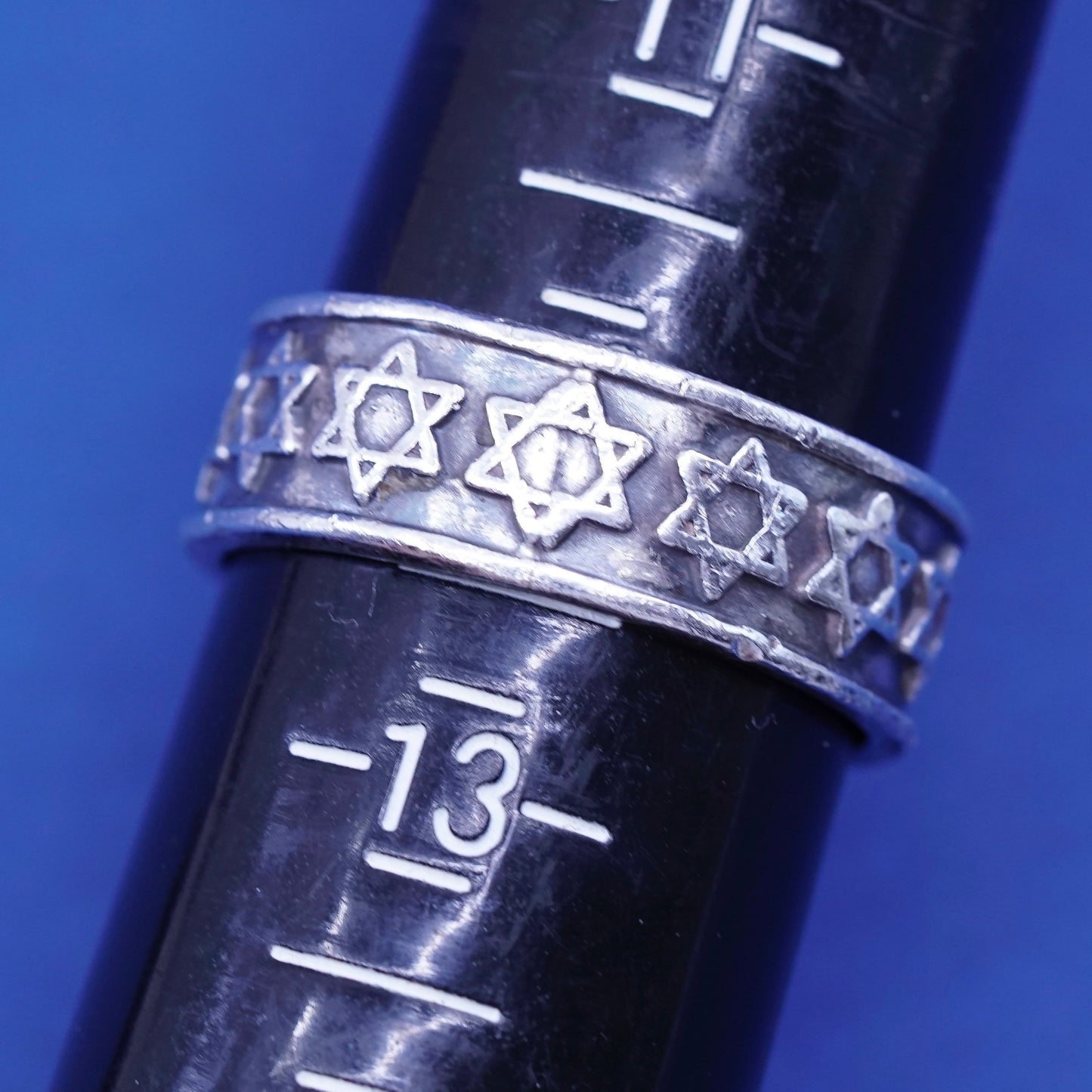 sz 12, vtg Sterling silver handmade ring, hopi 925 statement band w/ hexagram