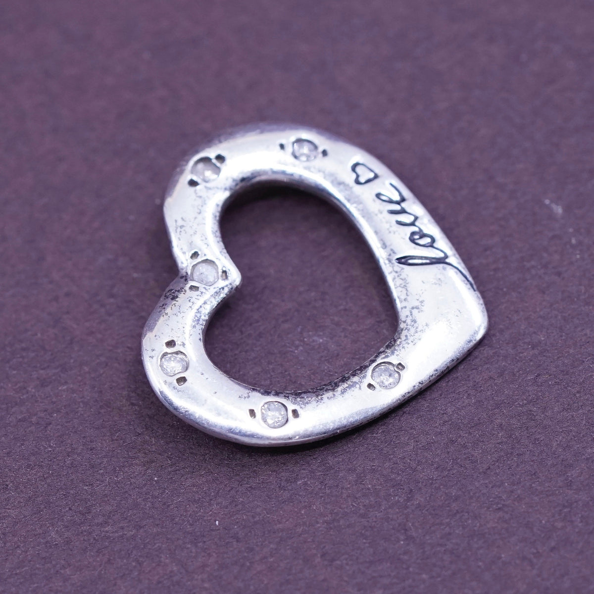 vtg love earth adina Sterling silver handmade pendant, 925 heart embossed love
