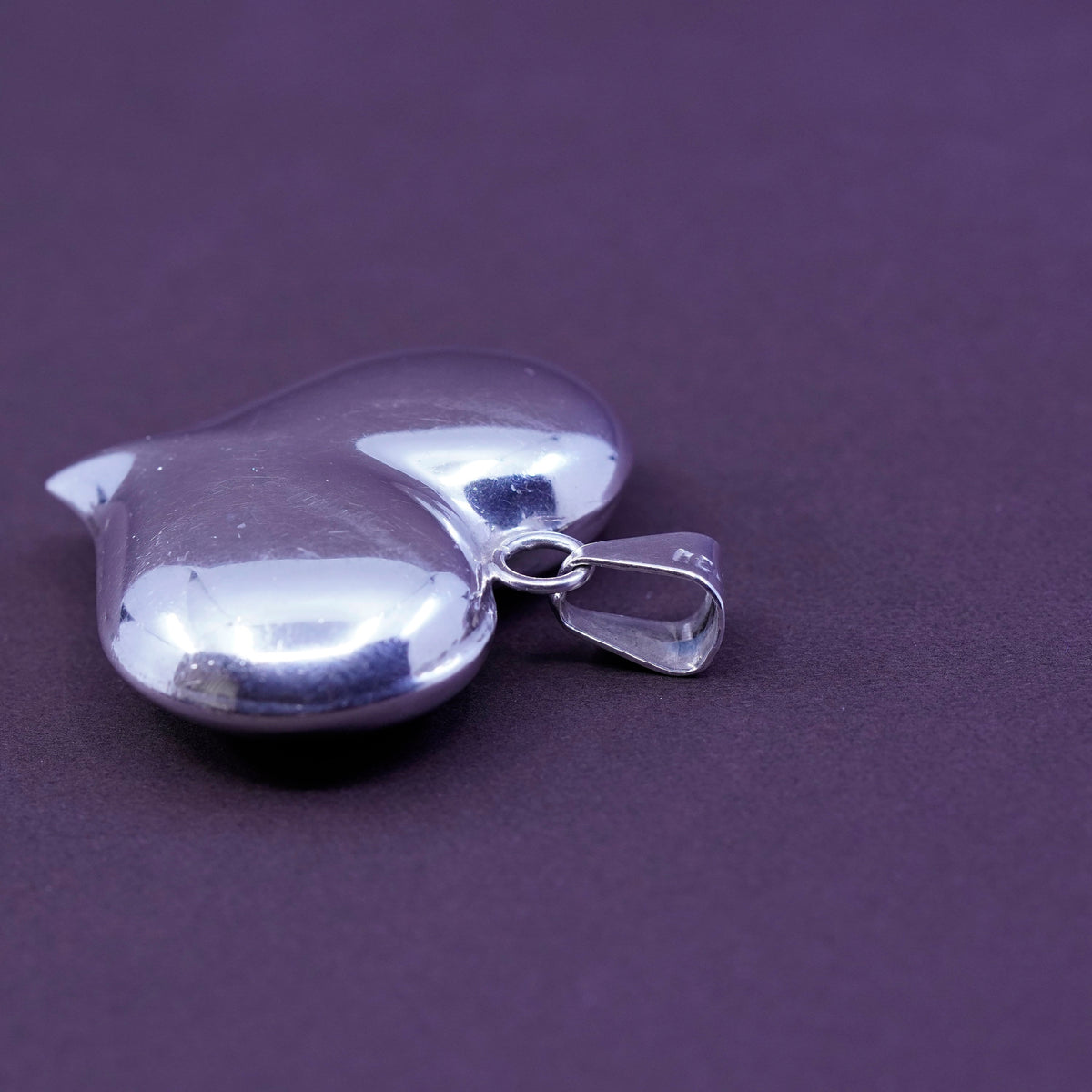 Vintage Sterling silver handmade pendant, puffy 925 big heart