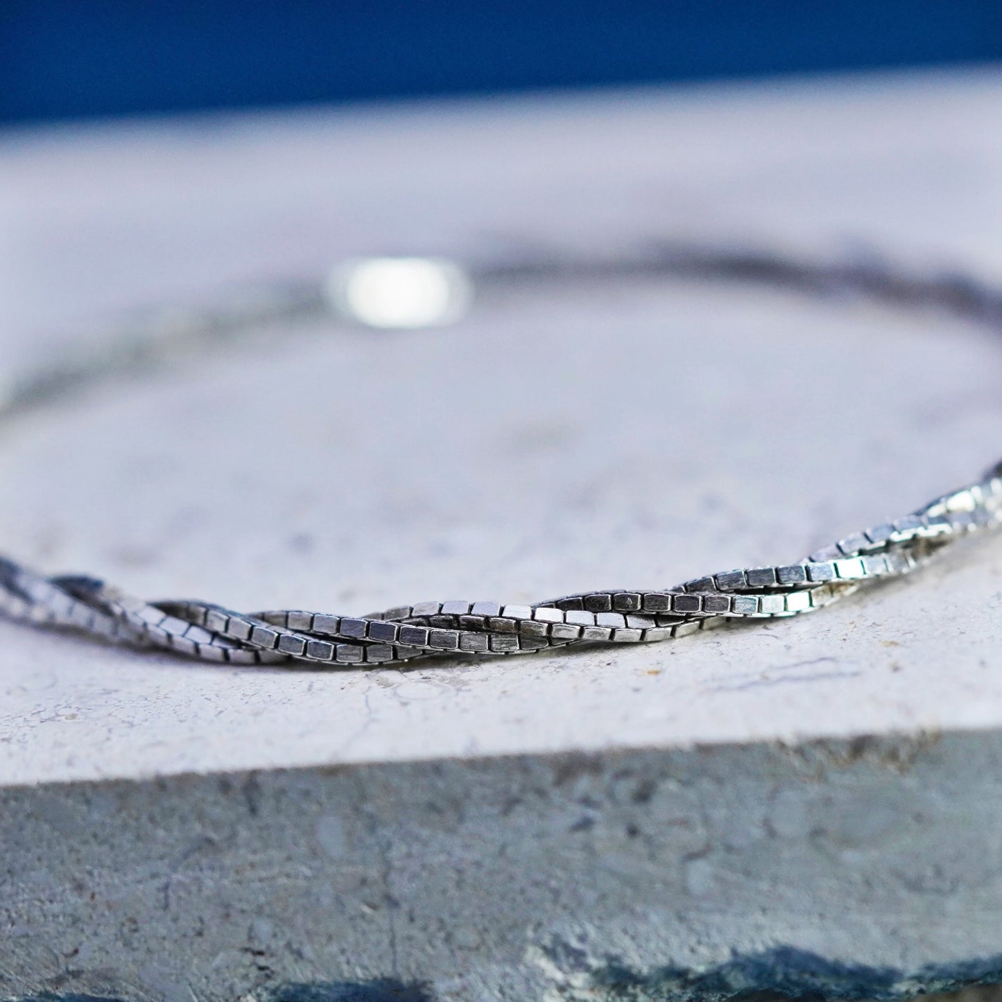 7”, 3mm, vintage Sterling silver handmade bracelet, twisted 925 box chain