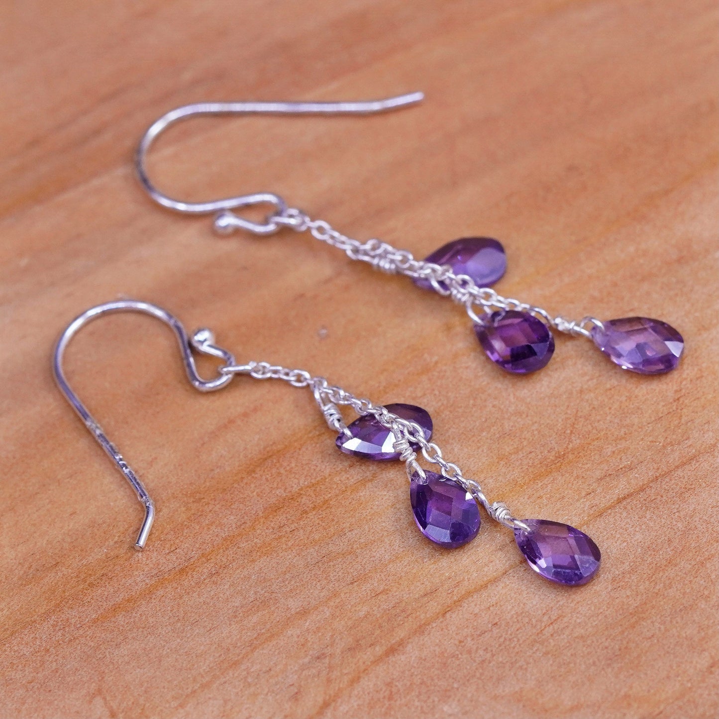 Vintage Sterling 925 silver handmade earrings with teardrop amethyst